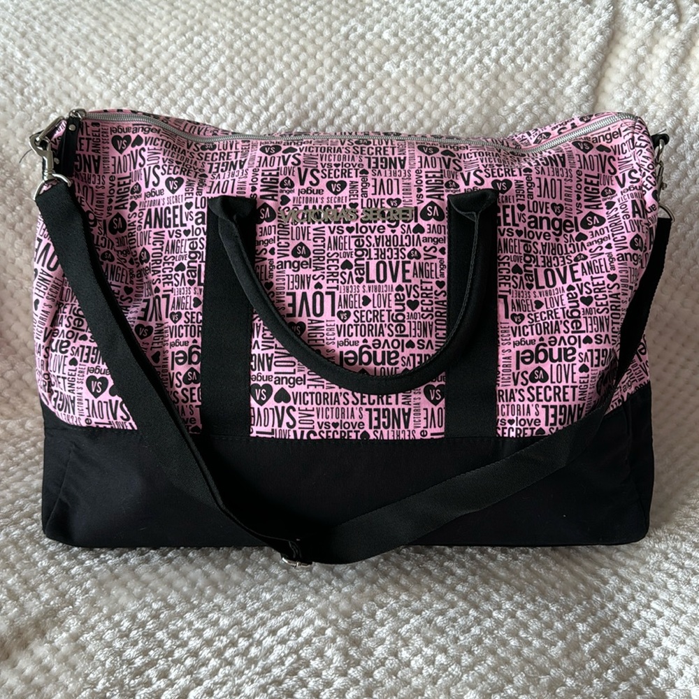 Victoria’s Secret Logo Tote Duffel Bag - Pink/Black